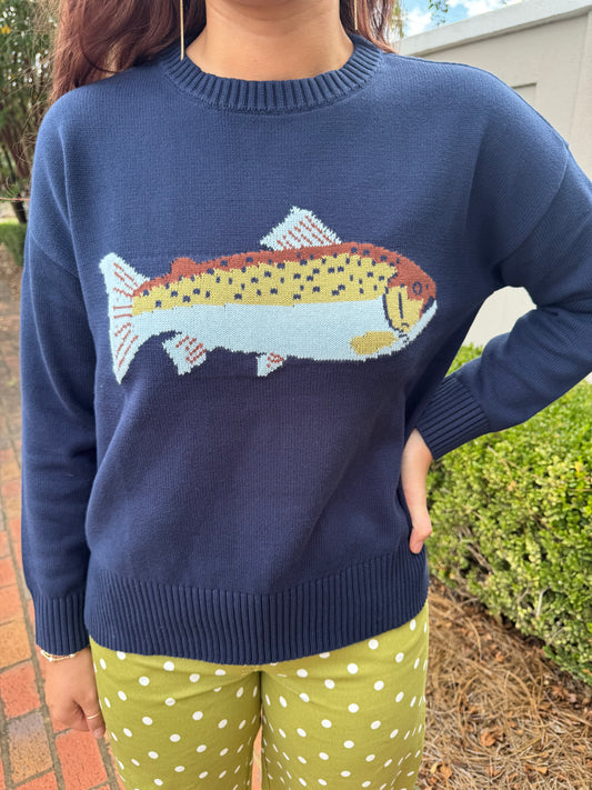 Navy Fish Knit Top