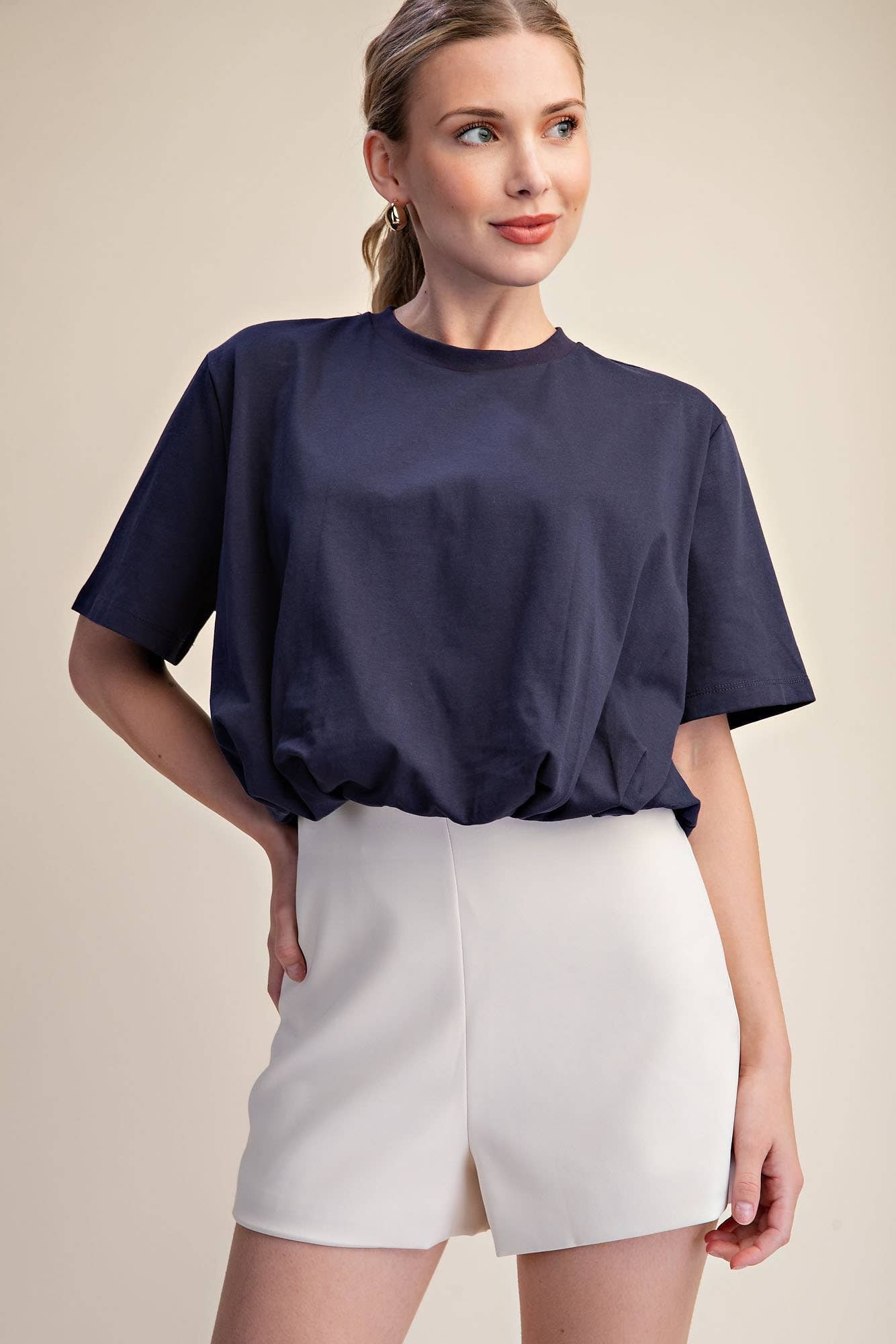 Navy Bubble Hem T-Shirt