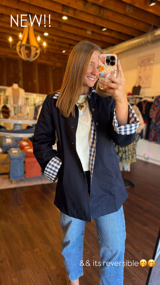 Navy Reversible Gingham Jacket
