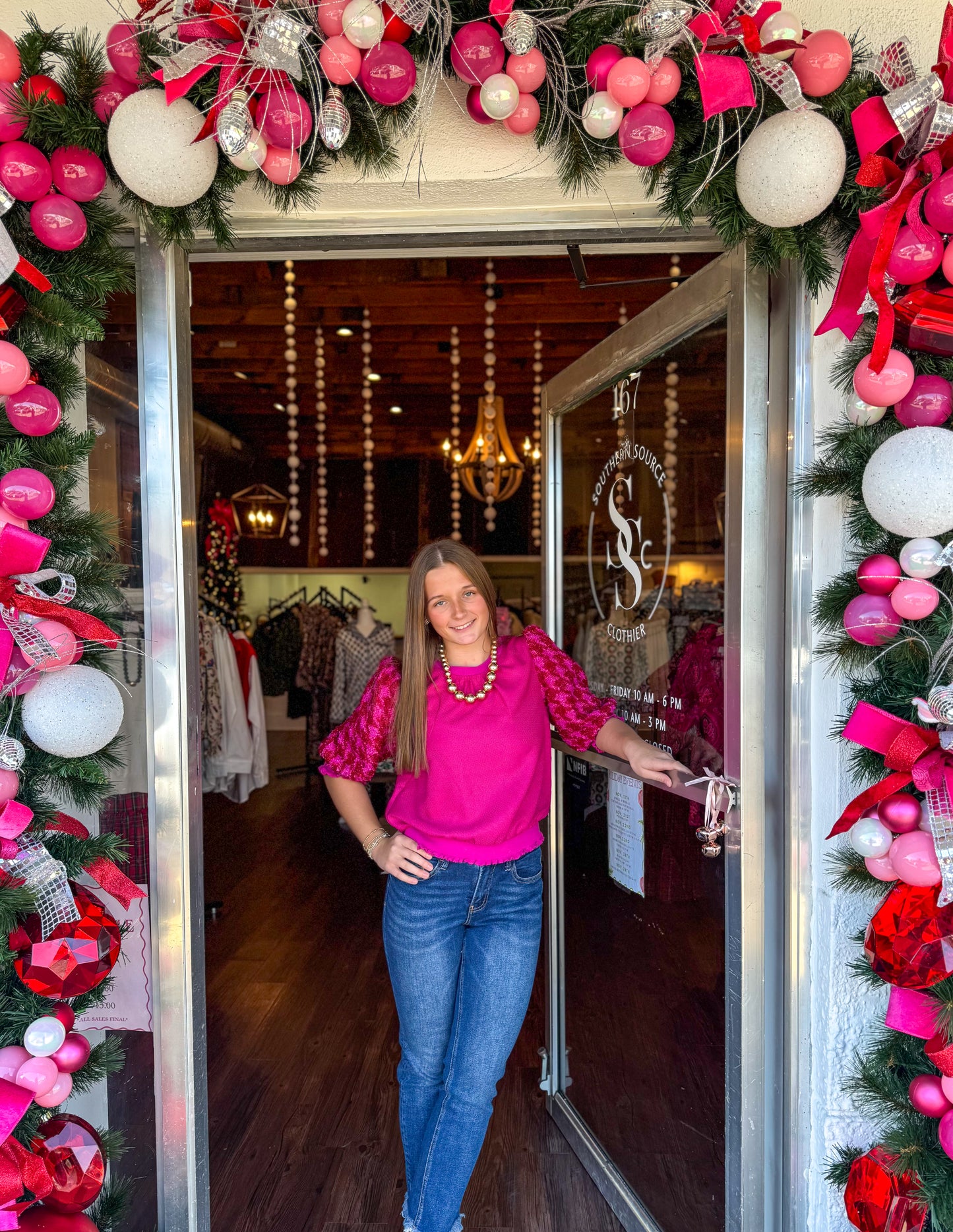 Fuchsia Houndstooth Top