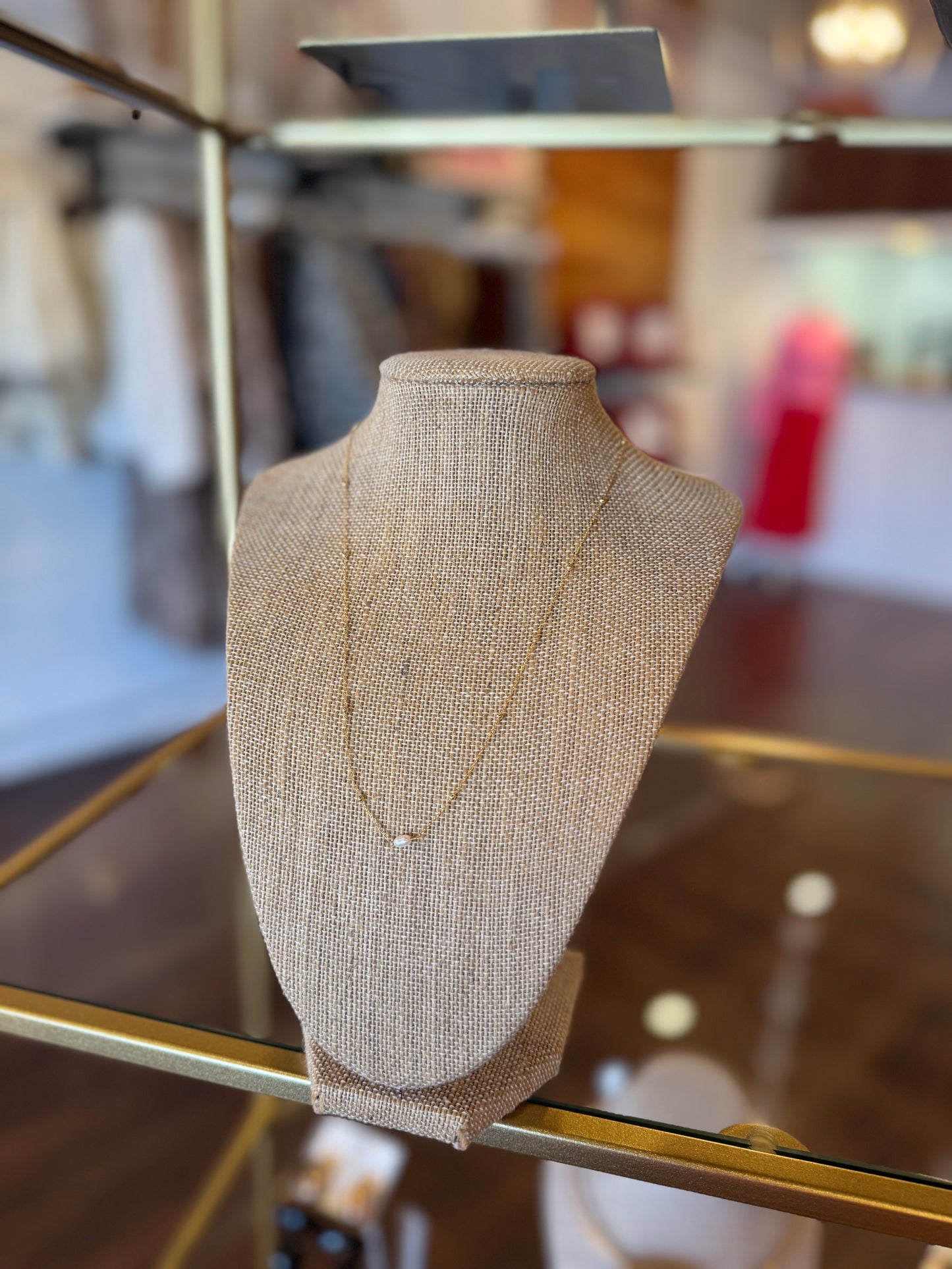 Pearl pendant brass necklace