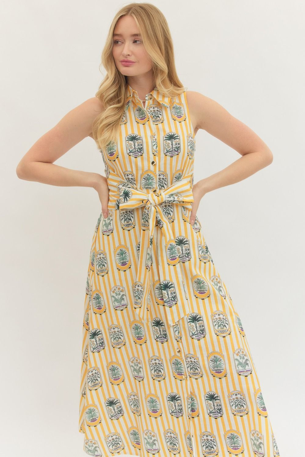 Gold Stripe Palm Dress