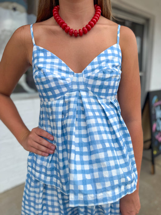 Powder Blue Gingham Top