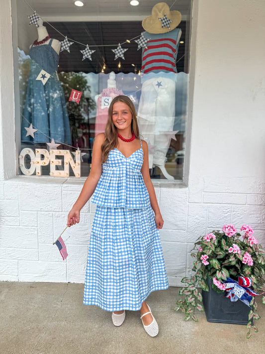 Powder Blue Gingham Skirt