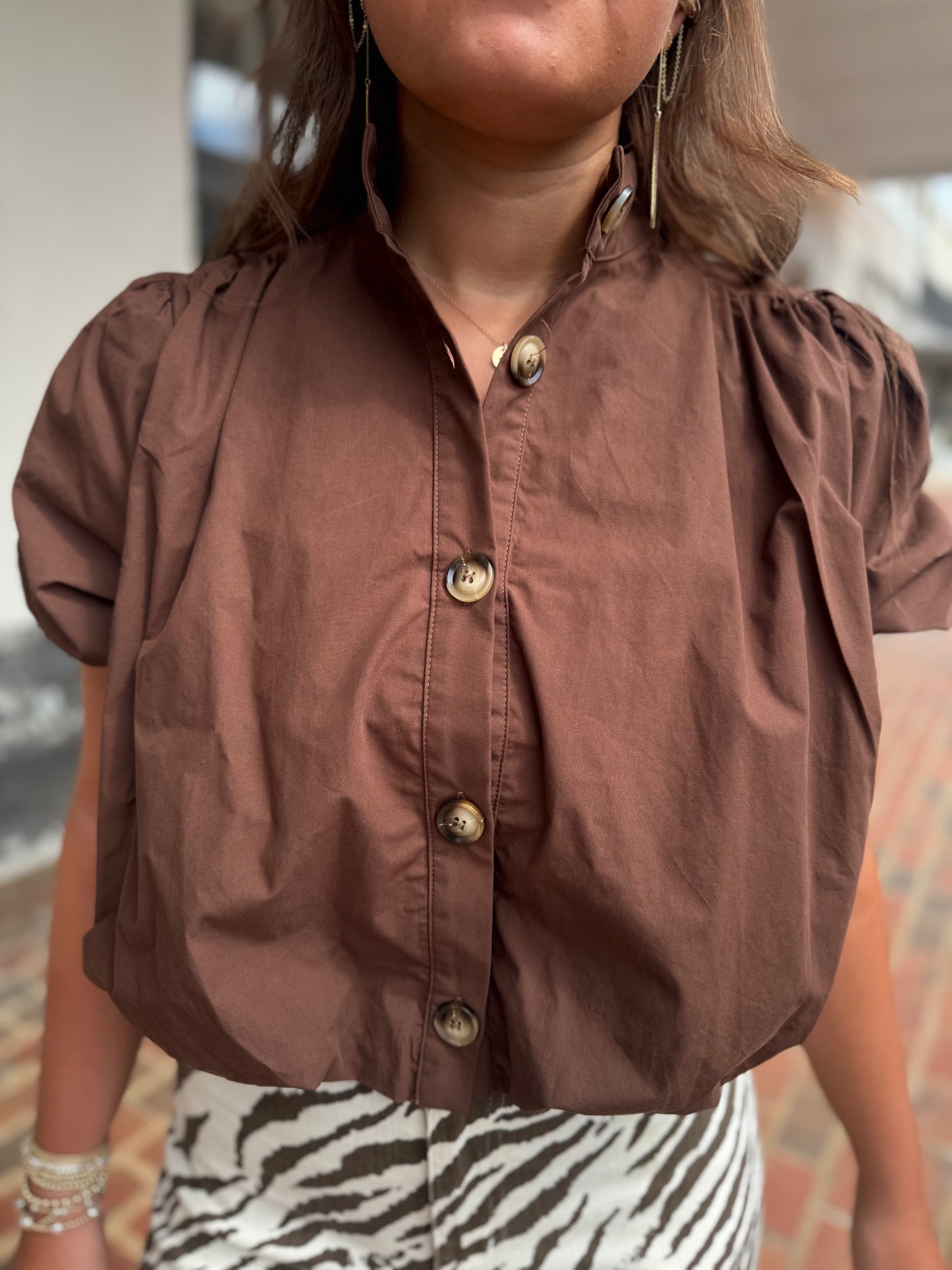 Brown Bubble Hem Top