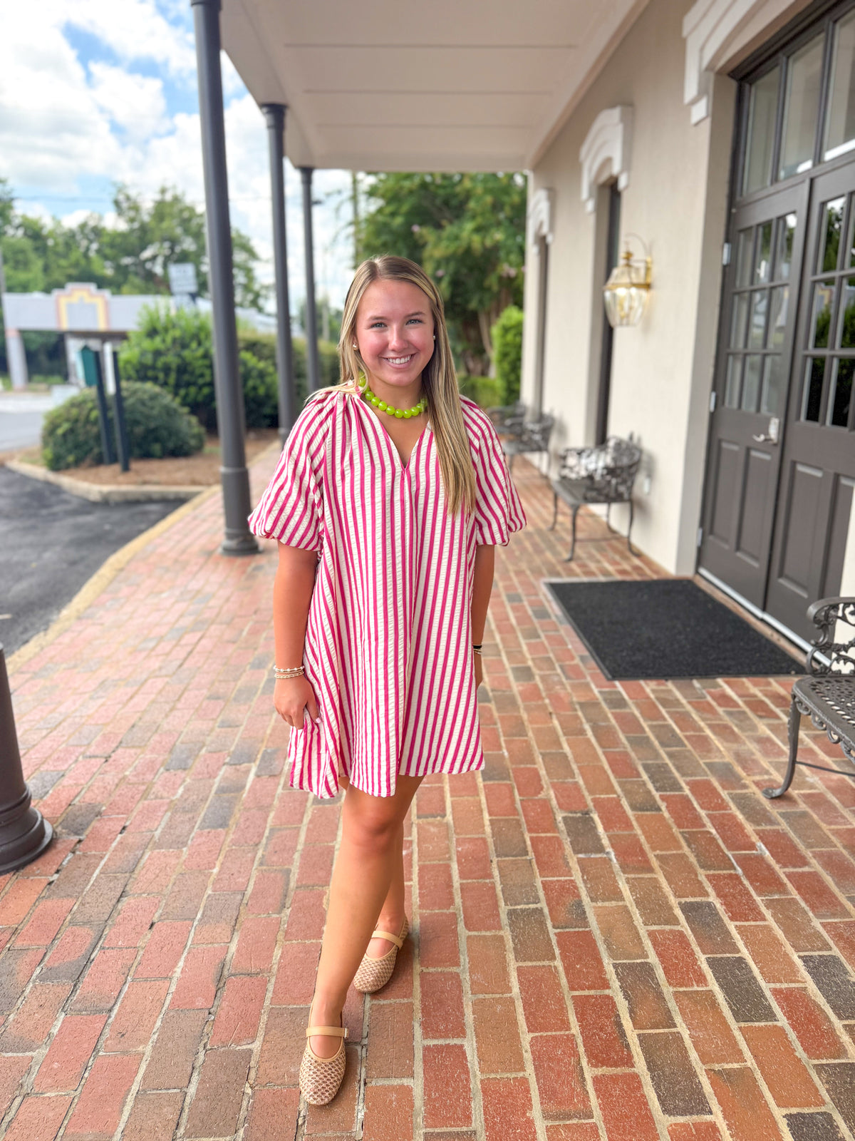 Magenta Stripe Mini Dress