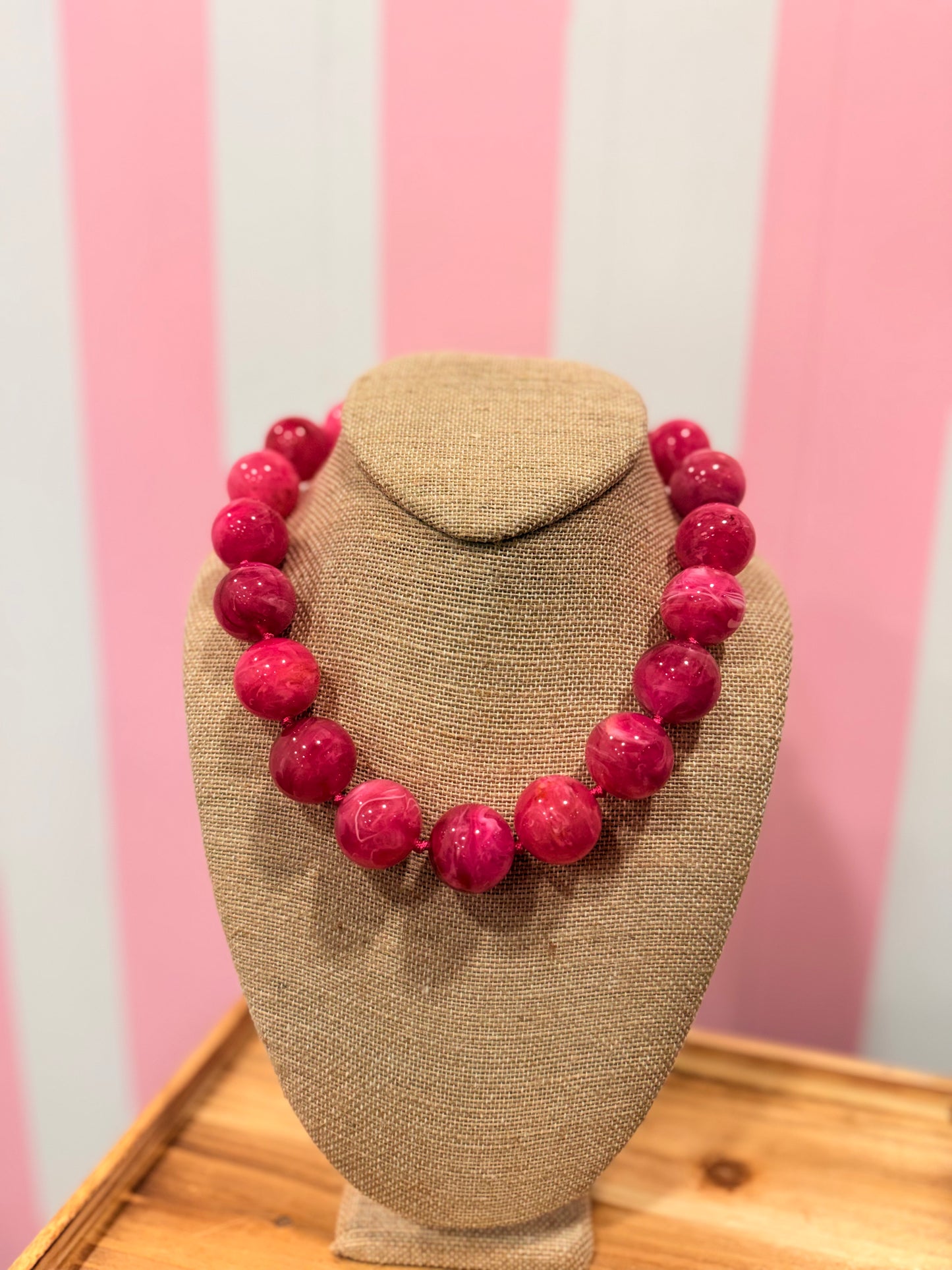 Pink Marble Ball Necklace