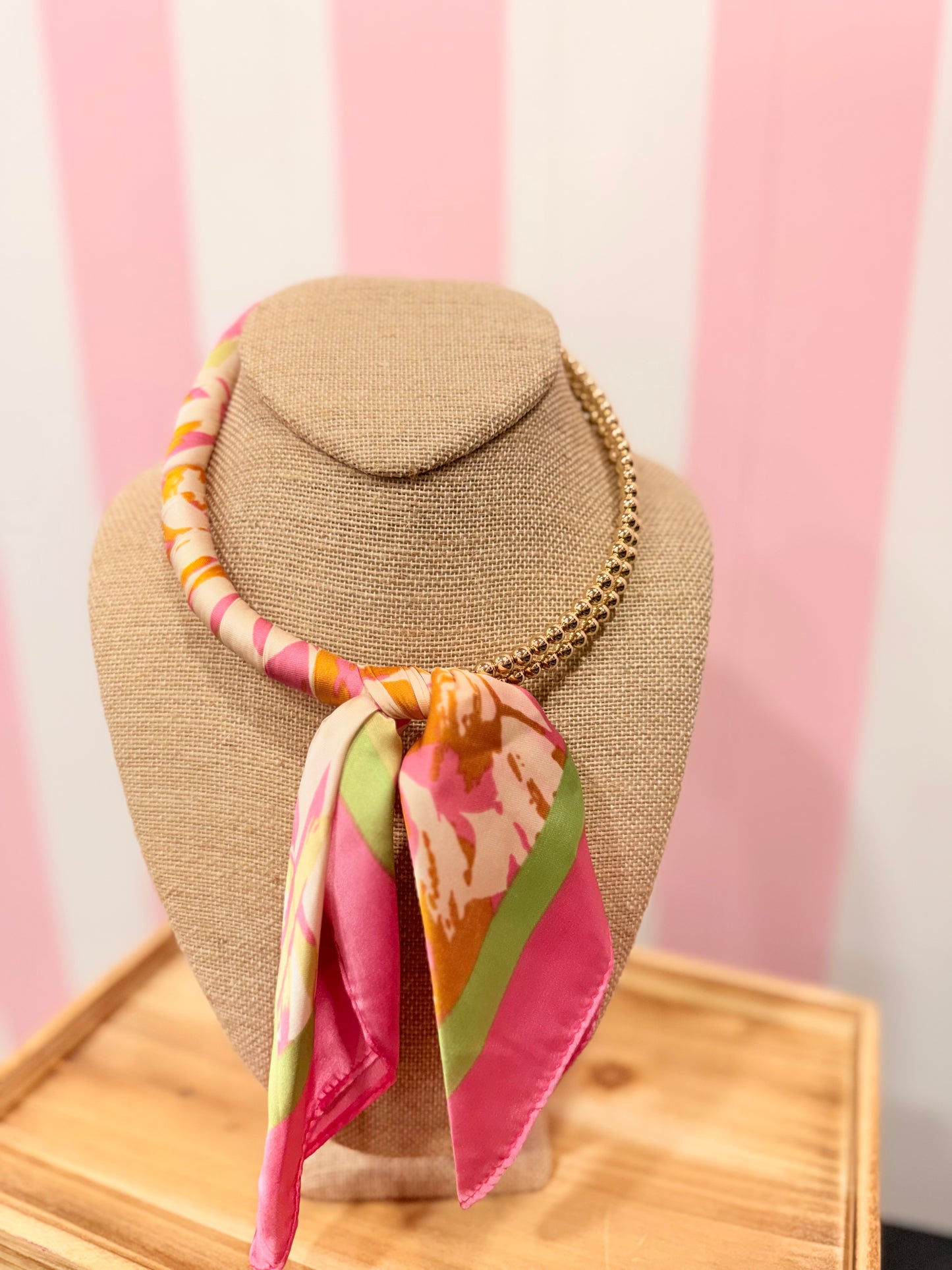 Silk Scarf Wrapped Fuchsia/Gold Collar Necklace
