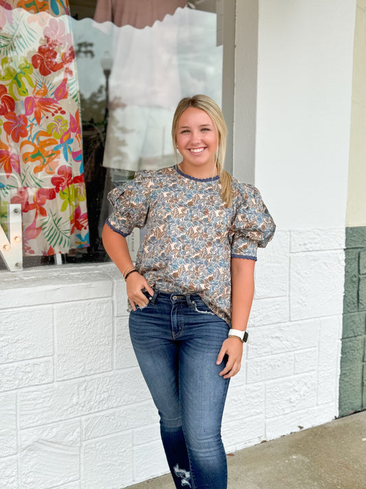 Laurie teal floral top