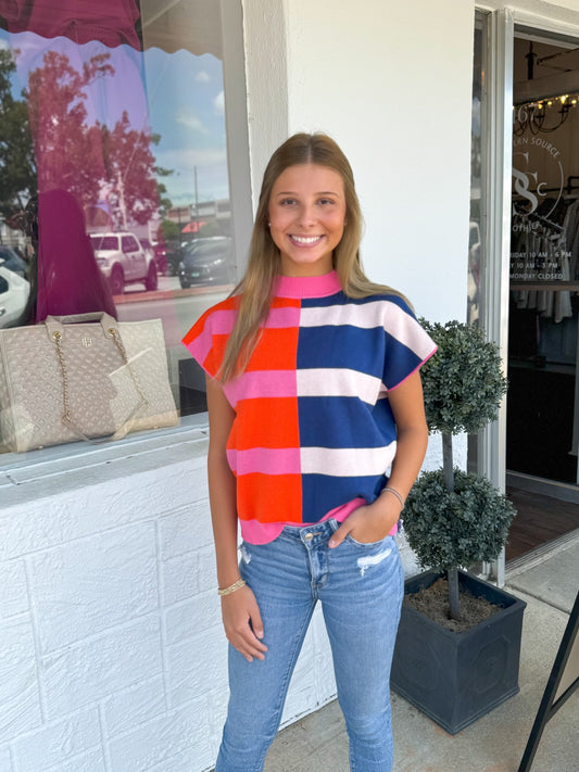 Noel Navy/ Pink Stripe Sweater