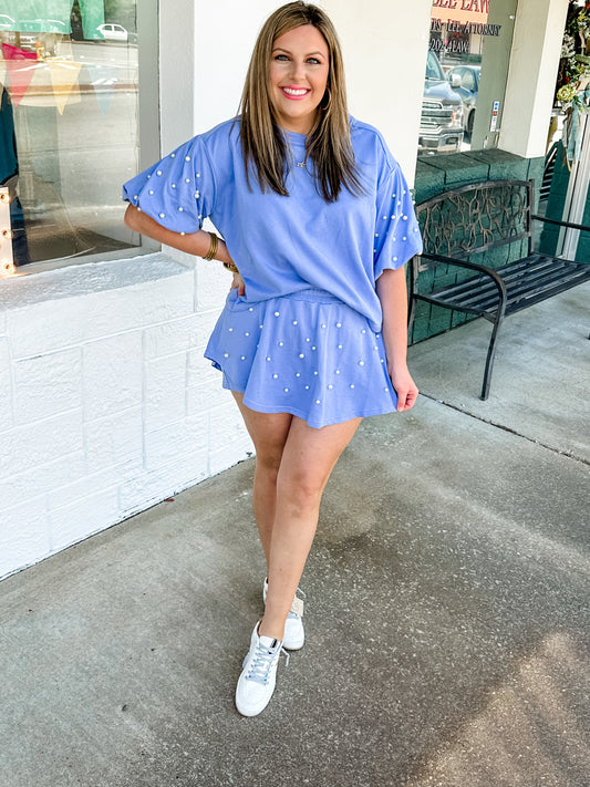 Pearl Chambray Puff Sleeve & Skort Set