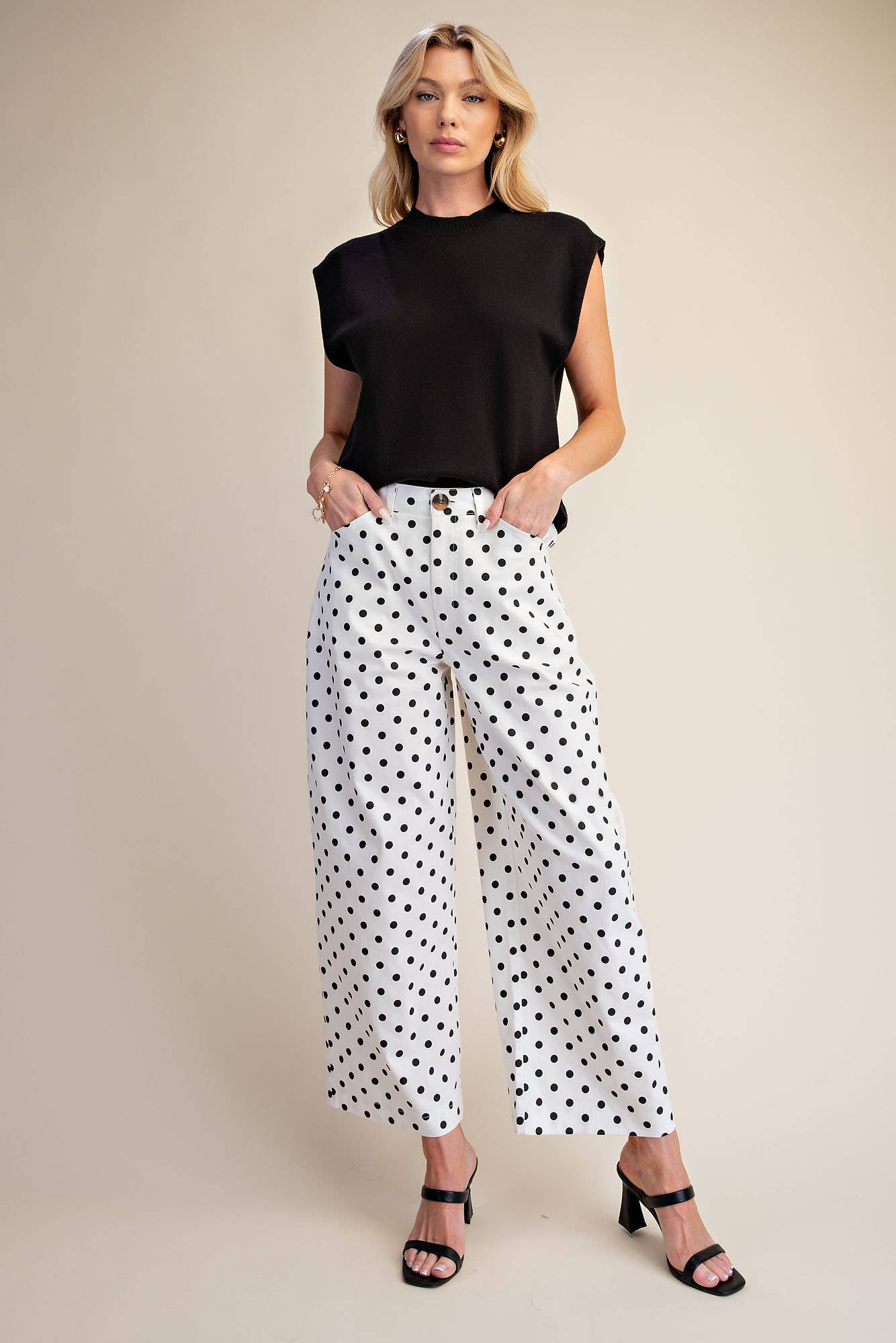 Casual Pants High Waist Barrel Leg Polka Dot Stretch