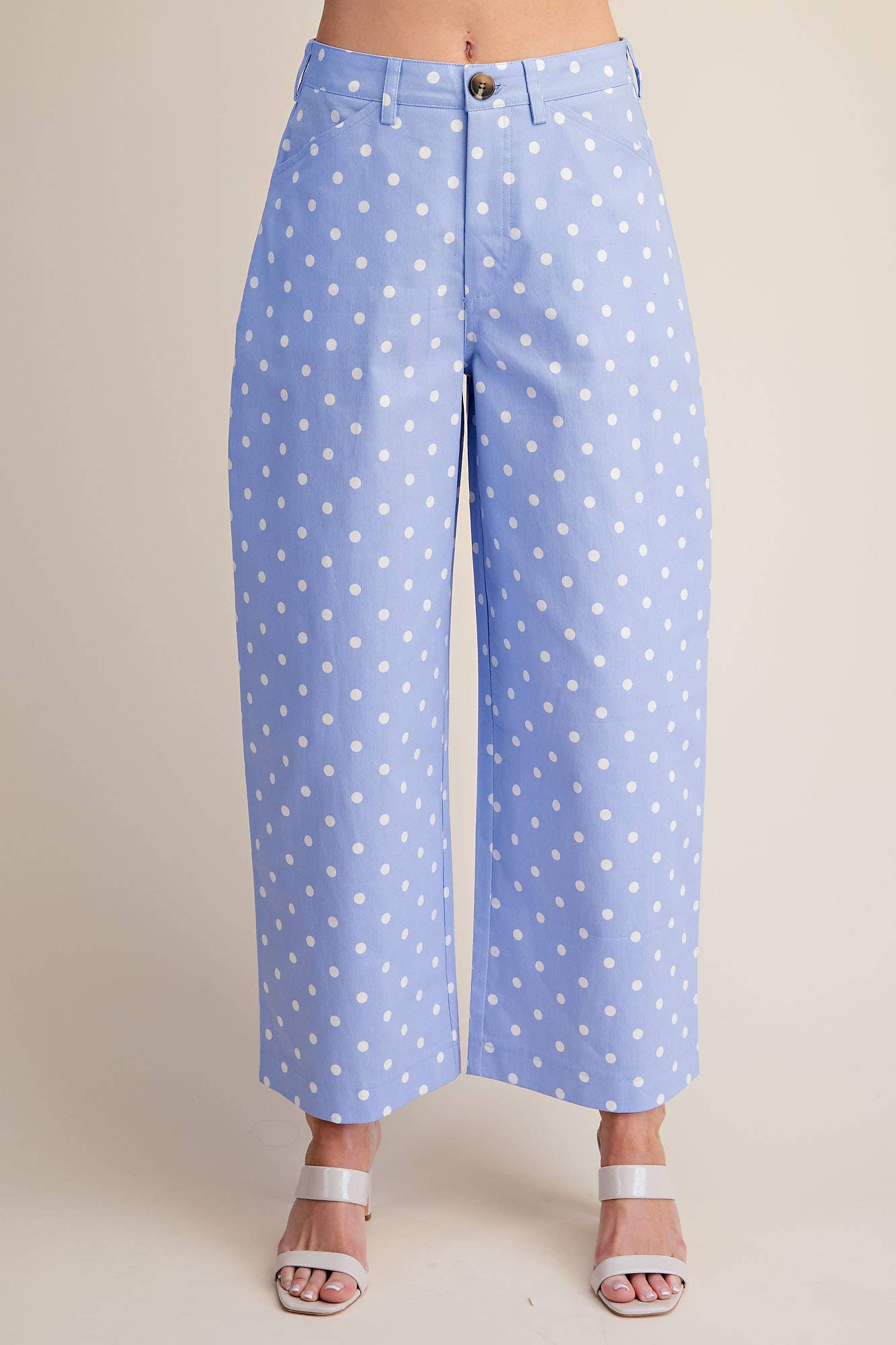 Casual Pants High Waist Barrel Leg Polka Dot Stretch