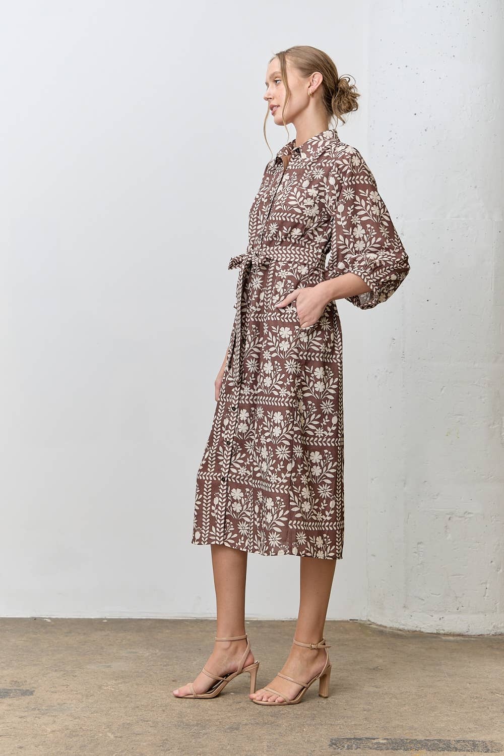 BORDER FLORAL PRINT SHIRT DRESS
