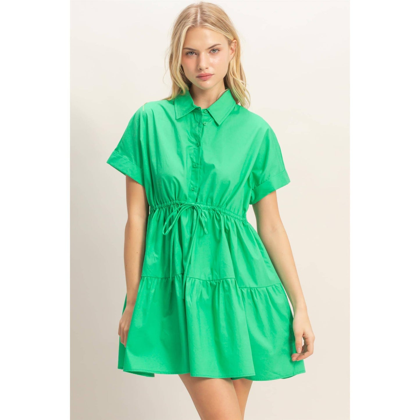 Collared Short Sleeve Tiered Dress
