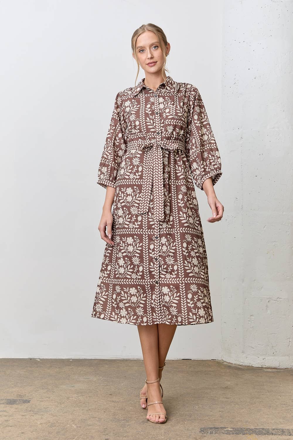 BORDER FLORAL PRINT SHIRT DRESS