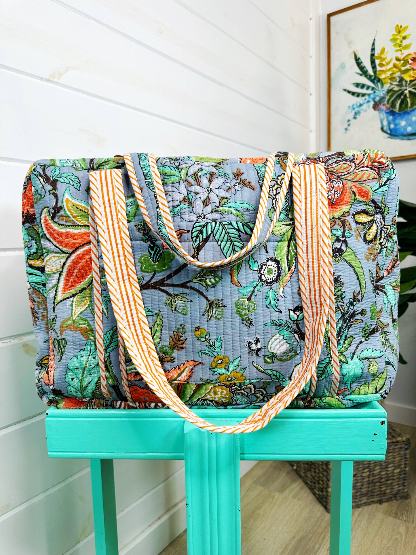 Quilted Duffle Bag | Weekender Overnight Bag | Botanical