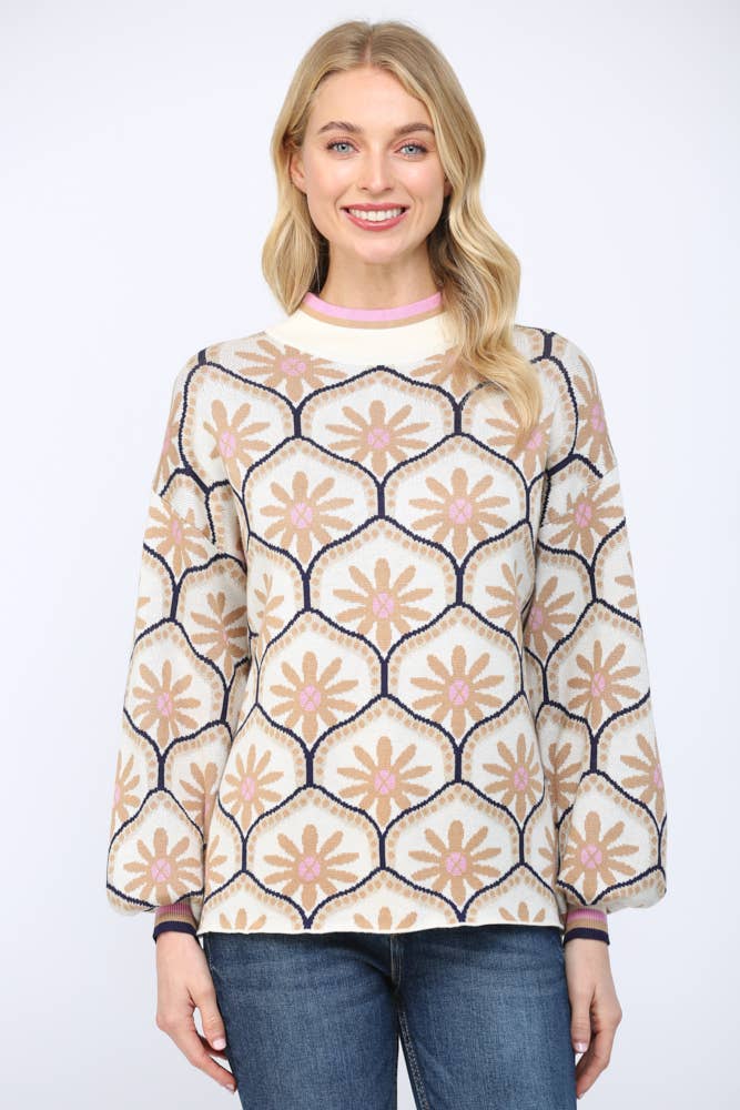 GEOMETRIC FLORAL SWEATER