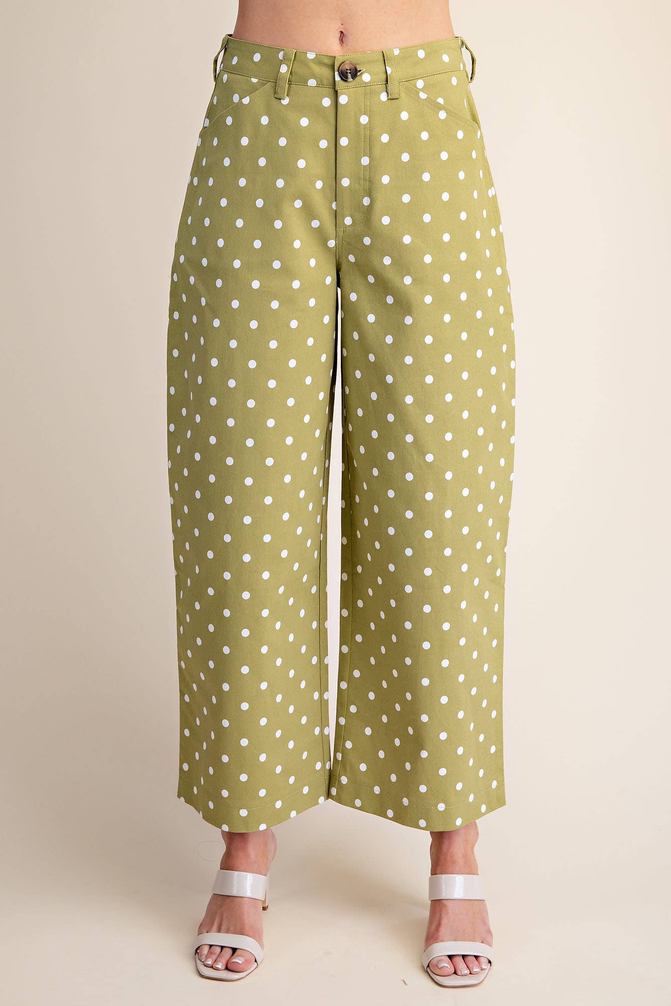 Casual Pants High Waist Barrel Leg Polka Dot Stretch