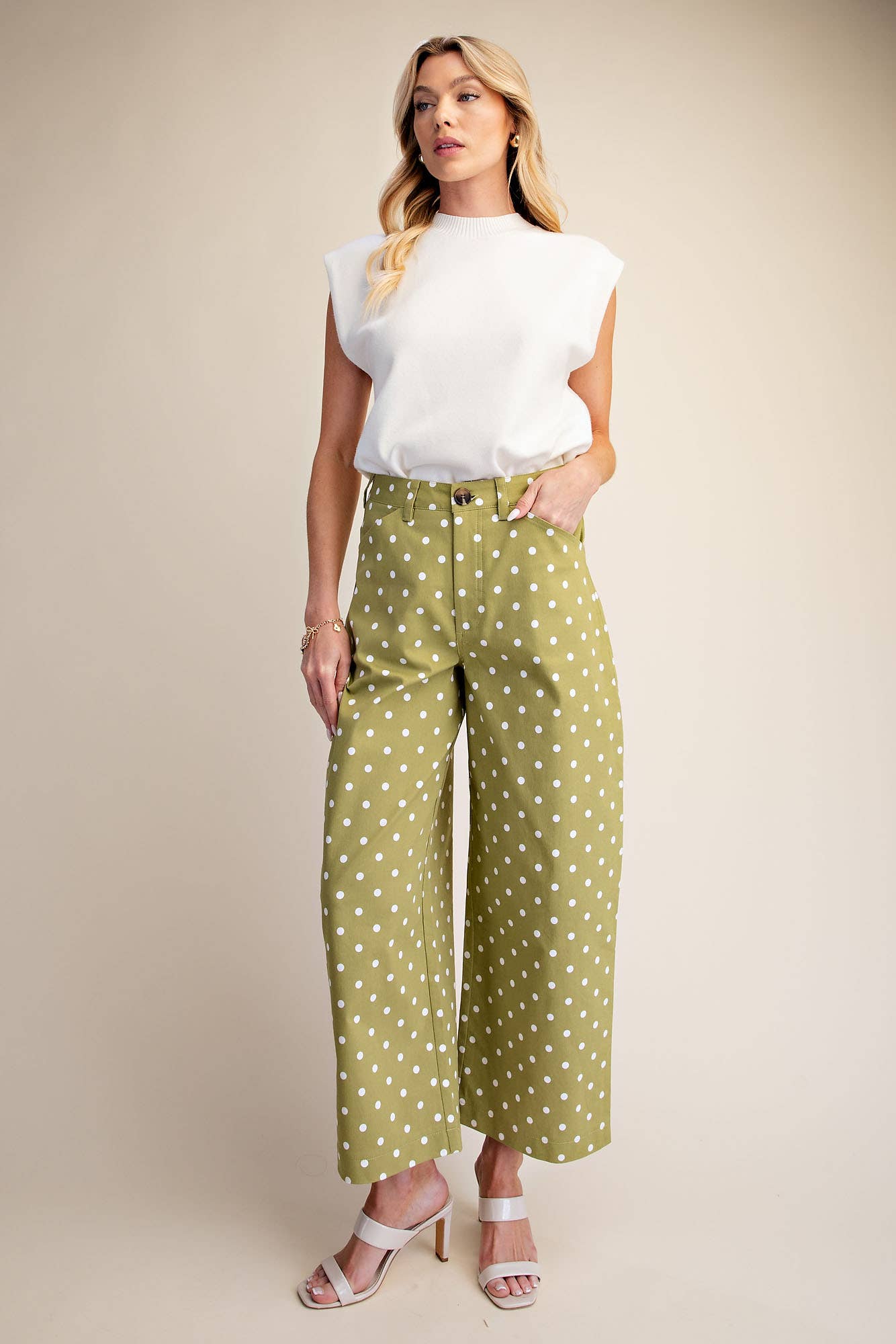 Casual Pants High Waist Barrel Leg Polka Dot Stretch