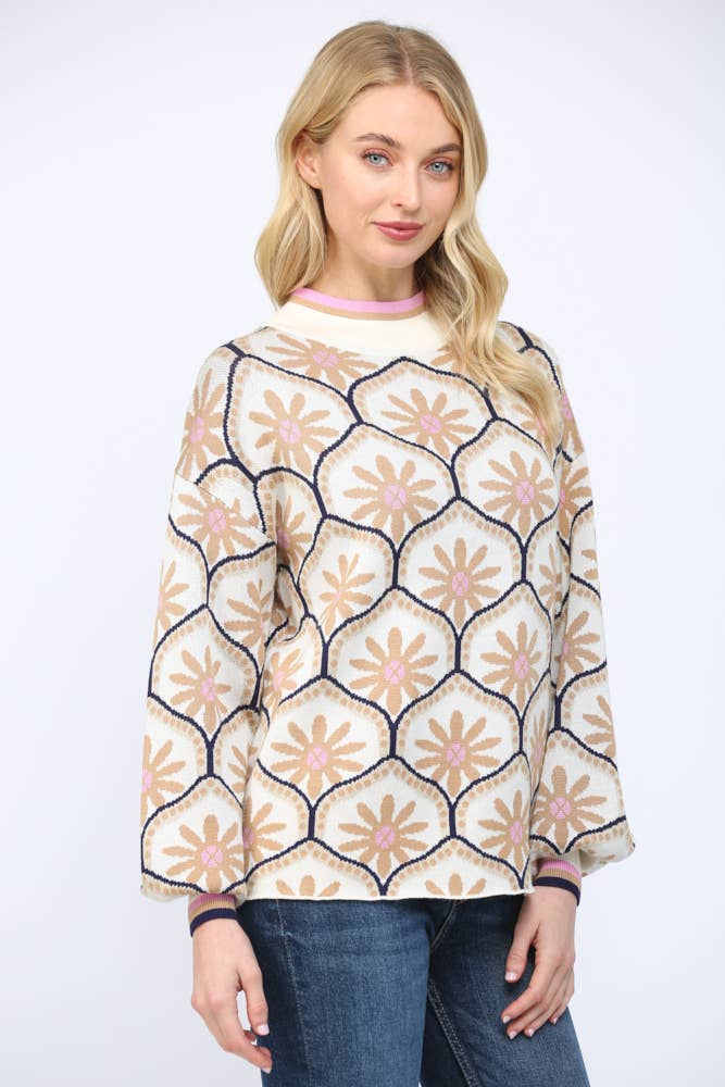 GEOMETRIC FLORAL SWEATER